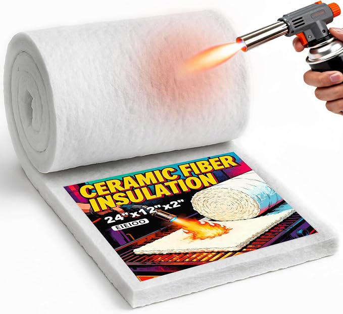 eieioo Ceramic Fiber Insulation, 2300F Ceramic Fiber Blanket, 24"x12"x2" Thick Fireproof Insulation Blanket for Wood Stove Baffle, Fireplace, Forges, Pizza Ovens, Chimney, Boiler(24"x12"x2")
