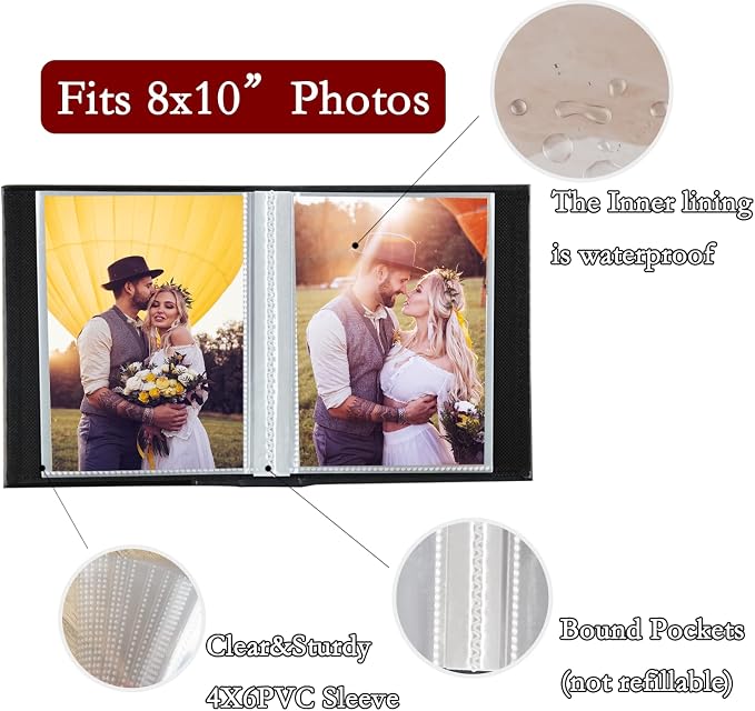 Photo Album 8x10 2 Packs Clear Pages Pockets Leathe Cover Slip Slide in Photo Album Each Holds 50 Vertical 8x10 Photos Picture Book for Wedding Family (Blue)