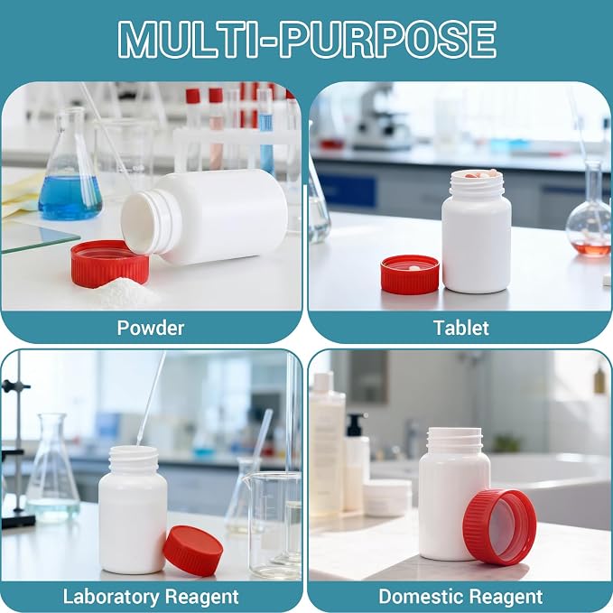 10 Pack 2oz Travel Pill Bottles - White Food Grade Plastic with Screw Caps & Labels, Small Pill Organizer for Pills, Vitamins, Capsules