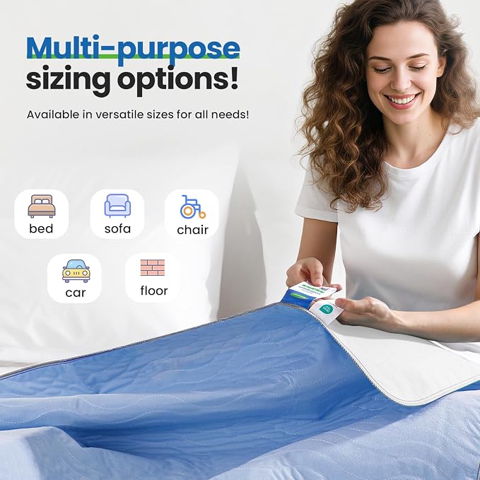 Chuck Pads Washable - 34"x52"(Pack of 4) Blue - Reusable Bed Underpads for Adults - Chux Pads for Incontinence - Heavy Absorbency Waterproof Mattress Protector for Elderly, Bedwetting