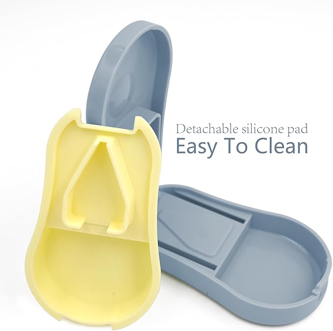 Pill Cutter Splitter for Small and Tiny Pills - Premium Silicone Precision Pill Splitter - Designed for Swallowing Difficulties & Pets. Nonslip Pad. Wrap-Around Blade Guard. Back Storage (Blue)