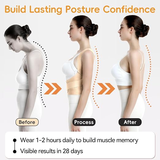 babaka Posture Corrector for Women, Invisible Lightweight Adjustable Back Brace for Upper and Lower Back Pain Relief, Hunchback, Hump, Scoliosis, Thoracic, Spine Corrector Under Clothes (Beige, Medium, Waist: 29''-35'')