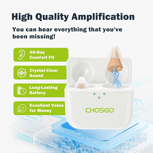 Hearing Aids for Seniors, Smallest In-Ear Mini OTC Hearing Aids for Women, Rechargeable Hearing Amplifier Adults with Noise Cancellation In-Ear Design, Comfort Fit and Charging Box, Beige