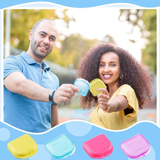 Sherr 120 Pcs Dental Retainer Cases Bulk with Holes 12 Colors Denture Case Mouth Guard Holder False Teeth Container Multicolored Retainer Holder for Travel Office Home