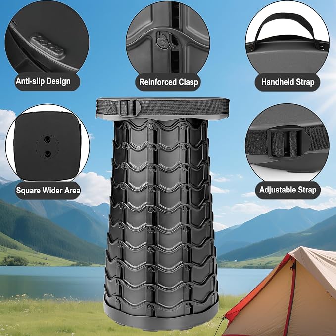 2 Pack Collapsible Stool, 400lbs Max Weight, Lightweight But Sturdy, Portable Retractable Folding Telescoping Foldable Camping Stool for Adults Outdoor Fishing Hiking BBQ