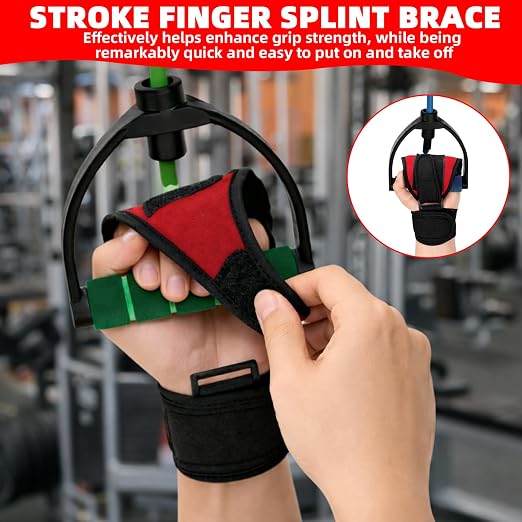 Stroke Hand Rehabilitation Glove, Finger Splint for Anti-Spasticity Training to Aid Hemiplegia and Grip Weakness in Elderly Patients (Red)
