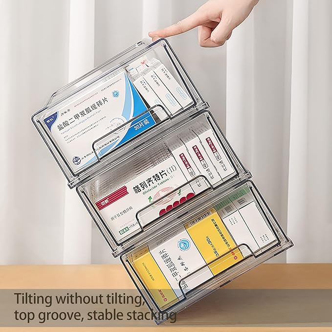 6 Pack Stackable Organizer Drawers, Clear Desk Storage Box,Transparent Drawer in Home, Office and Kitchen Pull Out Organizer Bins for Make Up, Jewelry, Pen, Desktop Stationary (6L drawer)