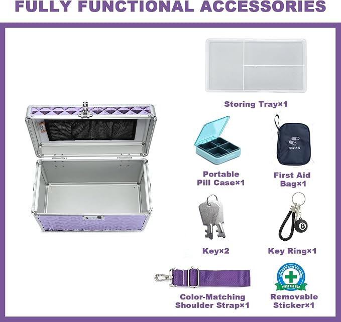 Storage Box with Key Lock, Lockable Medicine Storage Box, Empty First Aid Box, Security Lock Box, Multipurpose Locking Box for Home and Outdoor Use (purple, Large)