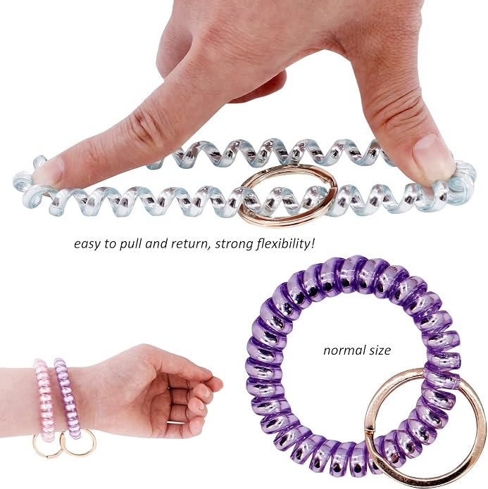BIHRTC Stretchable Wristband Wristlet Keychain Elastic Coil Spring Spiral Key Chain for Gym Pool Sauna Outdoor Activities