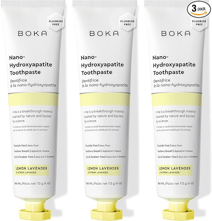 Boka Fluoride Free Toothpaste, Nano Hydroxyapatite Toothpaste, Appropriate for Sensitive Teeth - for Adult Oral Care - Lemon Lavender Flavor, 4 Fl Oz 3Pk