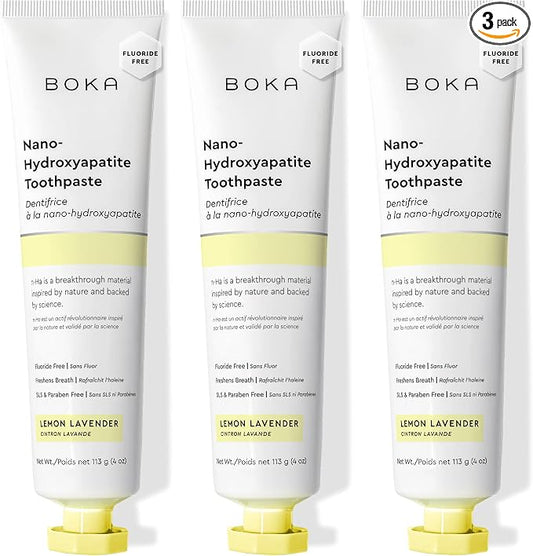 Boka Fluoride Free Toothpaste, Nano Hydroxyapatite Toothpaste, Appropriate for Sensitive Teeth - for Adult Oral Care - Lemon Lavender Flavor, 4 Fl Oz 3Pk