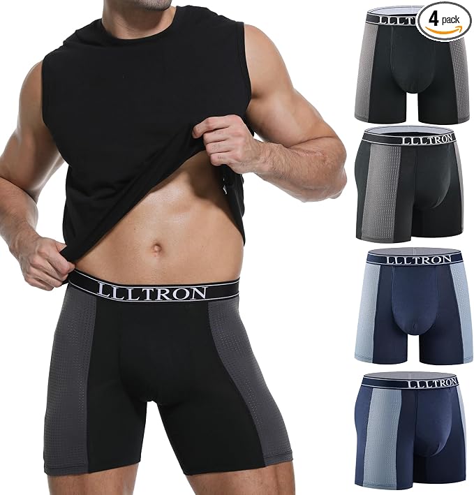 Incontinence Underwear for Men Washable Soft Breathable Leak Proof Boxer Briefs Mens Incontinence Underwear with 100-120ml Absorbency for Mild Bladder Leakage 4 Pack