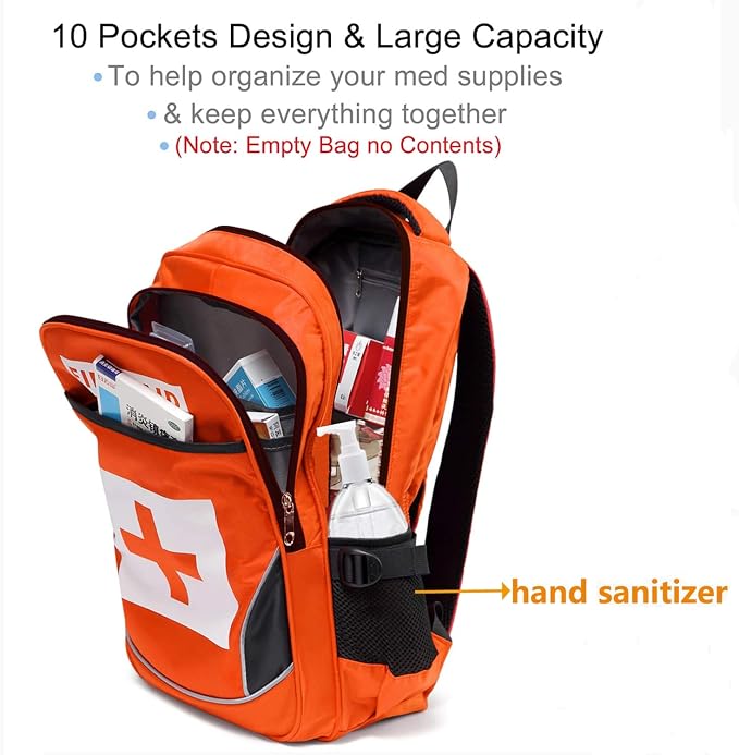 First Aid Bag Empty Red Emergency First Responder Trauma Multi-Pocket Traveling Field Trips Camping Essentials (Orange, 1 Piece)