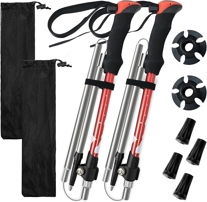 Collapsible Trekking Poles for Hiking - Lightweight Foldable Hiking Poles, 2 Pack Adjustable Aluminum Walking Sticks with for Men, Women, Kids, Seniors, Walking Poles for Backpacking, Camping, Travel