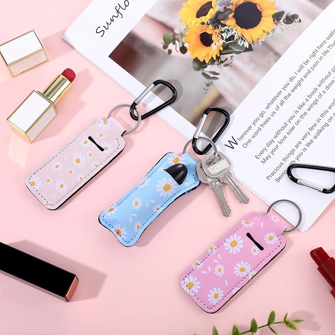 Pengxiaomei 3 Pcs Chapsticks Holder Keychain for Lipstick, Stocking Stuffers for Teen Girls Women Small Christmas Gifts
