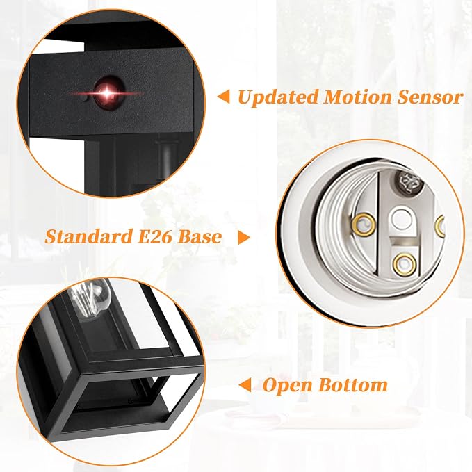 15" Motion Sensor Outdoor Wall Lights, Outdoor Sconces, 2 Pack | Dusk to Dawn, Large Size, Anti-Rust, Waterproof, Easy Installation, Black Modern Exterior Lighting Fixtures for House Porch