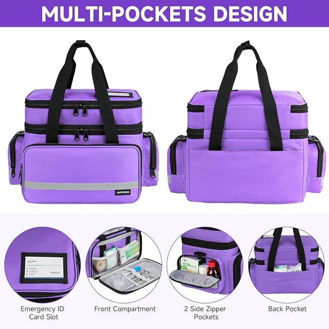 Large Pill Bottle Organizer, Double Layers Medicine Storage Bag with Lockable Zippers and Shoulder Strap,Medication Travel Bag for Prescription Bottles, Vitamins & Medical Supplies, Purple (Bag Only)