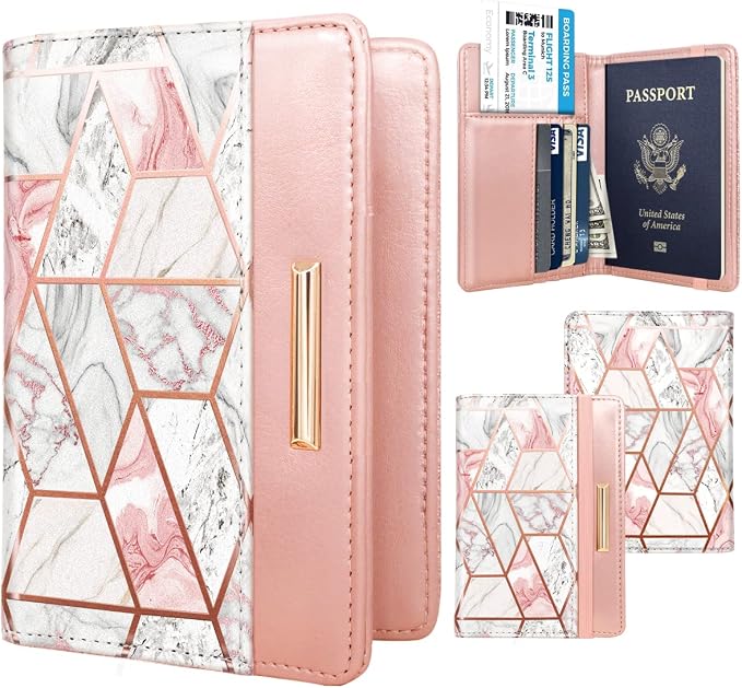 Coco Rossi Passport Holder for Travel Women Slim RFID Passport Cover Wallet | Travel Essentials, Passport Book Holders, Passport Wallet Cover Case, PU Leather, Cute, Thin, Spliced Design, Gold Line
