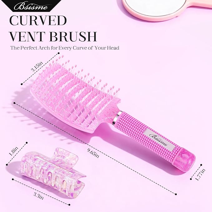 Bsisme Hair Brush with Hair Clips, Vented Brush for Faster Blow Drying | Detangler & Frizz-Free on Women Girls Curly Wet Thick Fine Hair, Ideal Valentine's Day, Mothers Day, Birthday Gift for Her