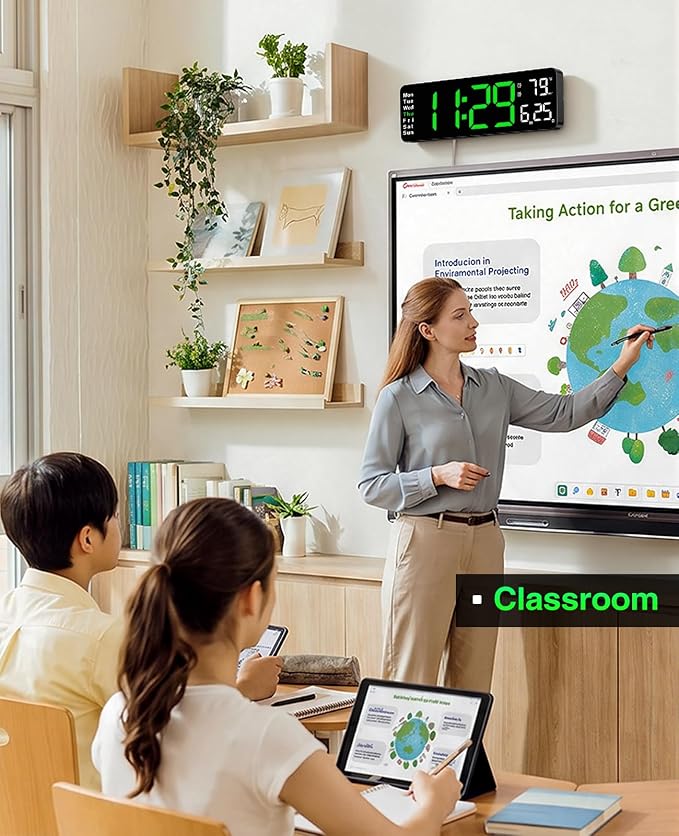 Digital Wall Clock for Classroom, 13" Digital Clock Large Display | Big Led Wall Clocks with Remote Control,Date,Week,Alarm,Temp &DST for Bedroom,Living Room,Gym,Office
