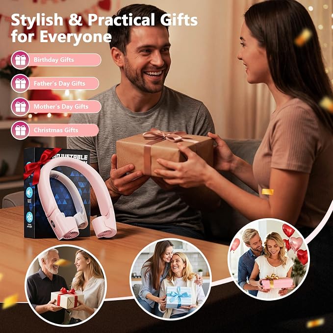 Mavax ChillGo Portable Neck Fan - 8000mAh Personal Wearable Fan, 9000 RPM Direct-flow 4X Powerful 360° Airflow Cooling Fan, Max 16H, 4 Speeds, LED Display, Great Gifts for Men Women - 5th Gen Pink
