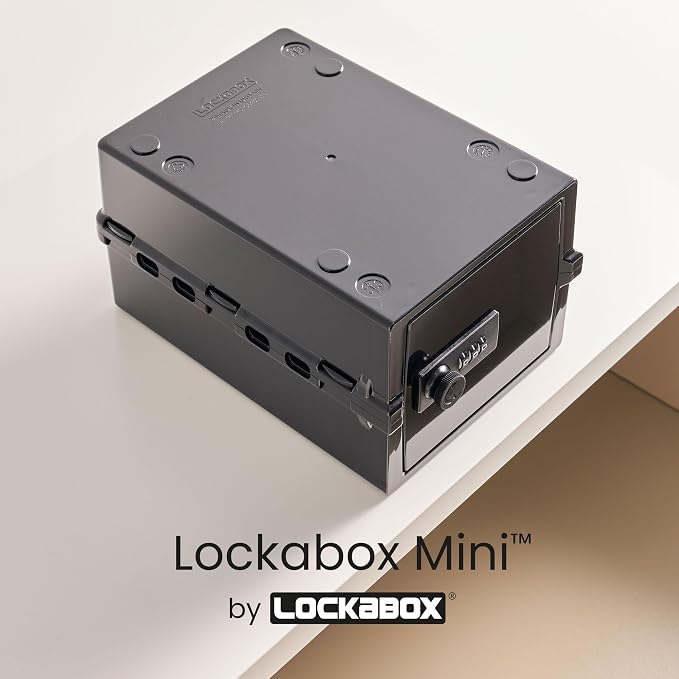 Lockabox Mini™ | Small Lock Box with Combination Lock (Half Letter Sized) | Mini Lockable Box for Small Medicines, Snacks & Mobile Phones | External Size 8.8 x 6.1 x 4.7 Inches (Jet)