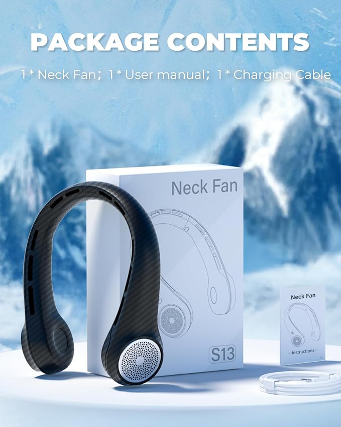 Neck Fan with 4000mAh Rechargeable Battery & LED Display, Portable Personal Cooler for Women/Men, 3-Speed Bladeless 360° Cooling Fans, Stylish Gift for Gym/Travel/Office, Carbon Fiber Black