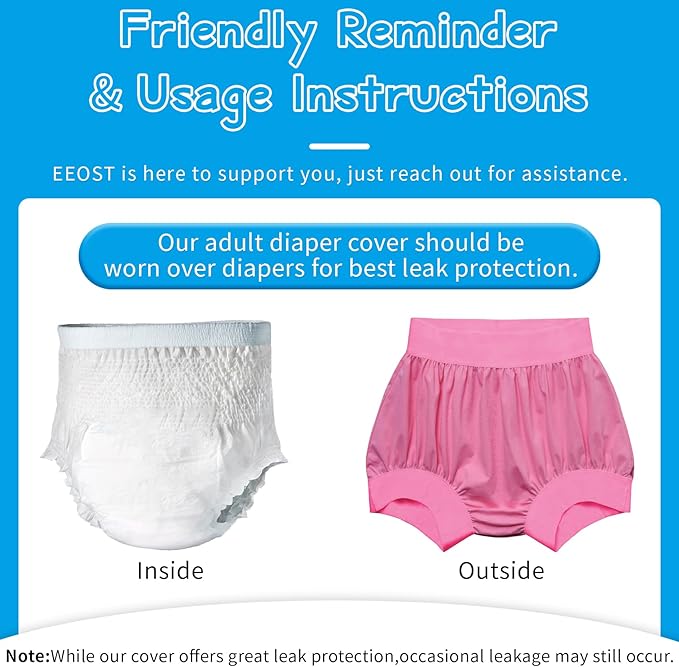 Adult Cloth Diaper Cover Waterproof Plastic Pants Rubber Underwear for Incontinence Leak Proof Washable (Pink2XL)
