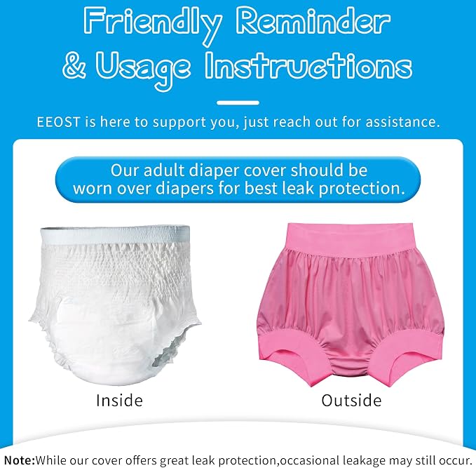 Adult Cloth Diaper Cover Waterproof Plastic Pants Rubber Underwear for Incontinence Leak Proof Washable (Pink3XL)