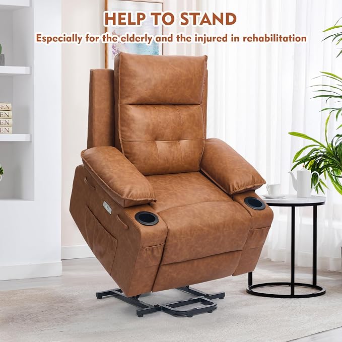 Power Lift Chair for Elderly,Electric Recliner Chair with Vibrating Massage & Heating,Living Room Chair with Thickened armrest,USB Ports,2 Cup Holders