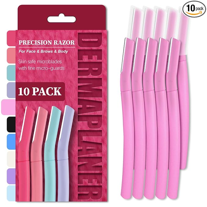 Dermaplane Razor for Women, Facial Razor, Peach Fuzz Remover, 10ct Lavender | Disposable Dermaplaning Tool for Facial Hair Removal & Exfoliation, Microblade Design, Easy Replacement for Home & Travel