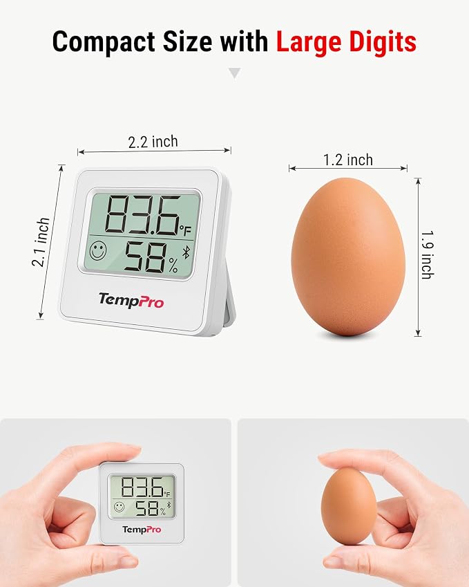 TempPro TempAir 3 Pack Digital Hygrometer Indoor Thermometer of 260FT | Bluetooth Thermometer Humidity Meter with Smart App, Room Thermometer with Temperature Humidity Sensor