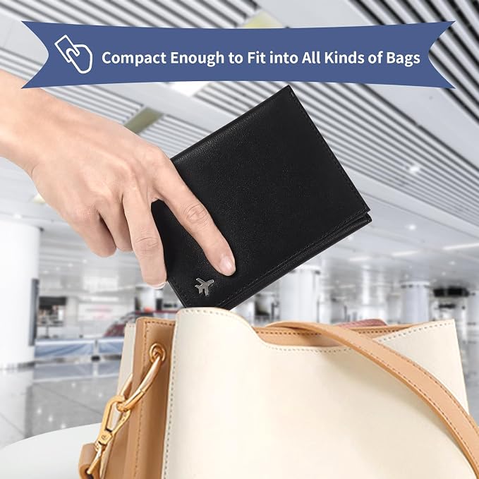Pilot Wallet Passport Holder for Travel - RFID Blocking Genuine Leather Travel Document Holder with Gift Box Passport Wallet for Pilots Men and Women