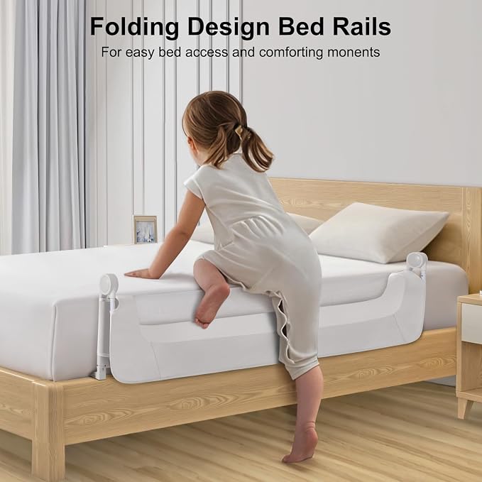 Bed Rail for Toddlers,Swing Down Kids Bed Rails Guard for Twin,Full,Queen,Bunk Size Bed,Extra Tall Child Bed Rail Guard with Reinforced Anchor Safety System,47" L x 31" H White