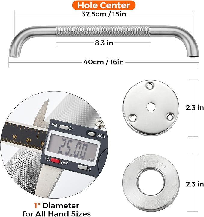 Grab Bars for Shower, 2 Pack 16-Inch Anti Slip Shower Handles for Elderly, Safety Shower Grab Bar, Stainless Steel Handicap Grab Bars for Bathroom,Toilet (Brushed Nickel, 1" Diameter)