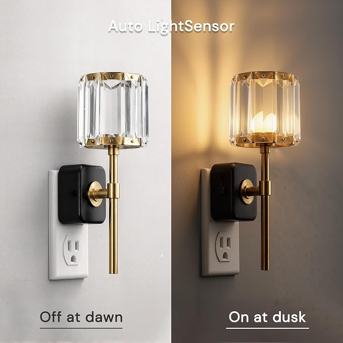 L LOHAS LED Night Lights Plug into Wall,Crystal Acrylic Cylinder Nightlight | Dusk to Dawn Sensor Night Light with 180° Rotating, Round Platform ,0-100LM Dimmable, for Bedroom Living Room Hallway