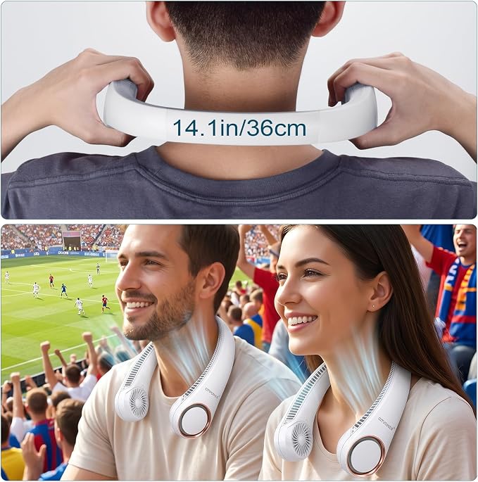 CIVPOWER Neck Fan: Portable Personal Neck Cooling Rechargeable Bladeless Fan - Hands Free 3 Speed 4000 mAh Battery USB Operated Wearable Headphone Design - Gift for Men Women Outdoor (White)