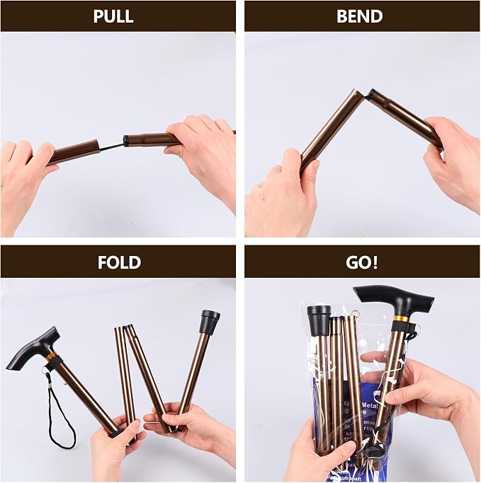 Walking Cane, Folding Cane for Man & Women, Portable Lightweight | 5-Level Adjustable Height, Collapsible Cane for Seniors Balancing Mobility Aid
