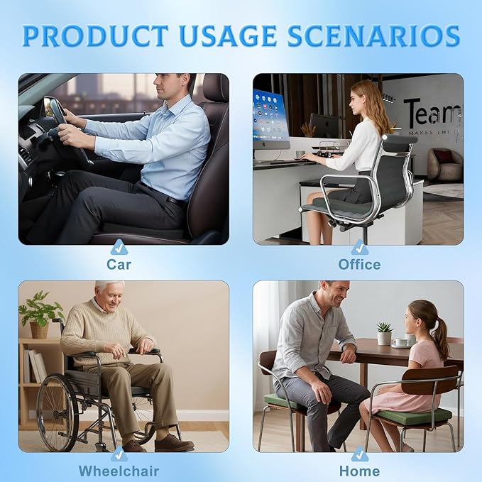 Enhanced Comfort for Long Sitters, Drivers & Wheelchair Users Breathable Extra-Wide Seat Cushion with Easy-Clean Material (Black, 17.72" x 17.72" x 1.97")