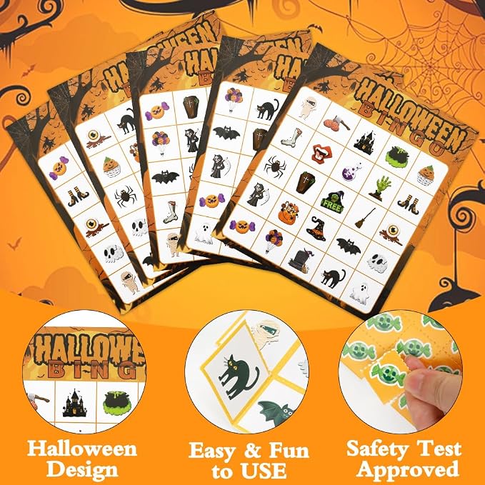 Halloween Bingo Game Cards, 24 Players Halloween Bingo Cards for Halloweens Party Games Gifts Classroom School Family Group Activities Crafts Accessories, Halloweens Indoor Bingos Game