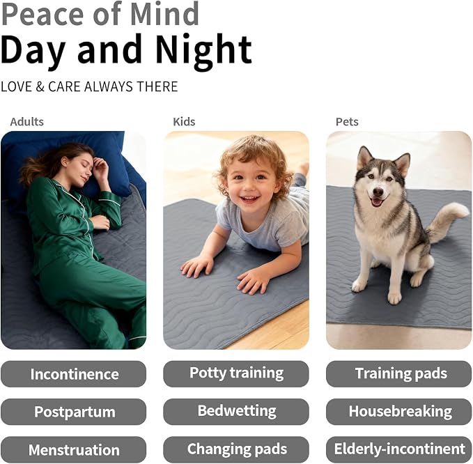 Accompagner Incontinence Bed Pads Washable Waterproof, Ultra-Absorbent Reusable Underpads for Diaper Changing, Nursing, Bedridden, Adults, Seniors, Kids and Dogs (Dark Gray, 36"x36"(Pack of 4))