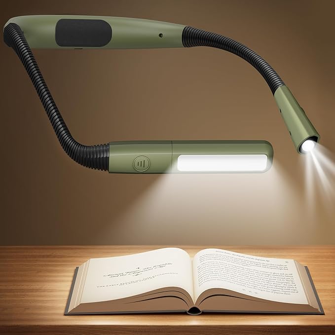 Glocusent Bendable Neck Light, 100 Hours Reading Light for Book Lover Gifts | Hands-Free, Knitting, Crafting, Repairing, 5-Color, Stepless Dimming, Ergonomic, Rechargeable, Eye Care, Sleep Aid, Traveling