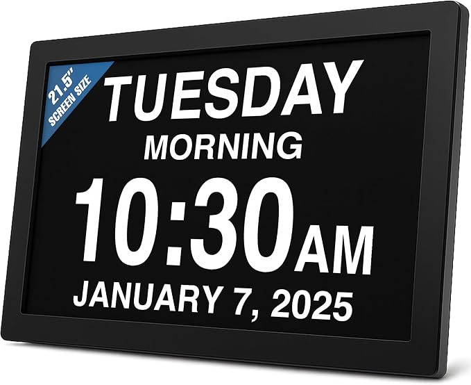 American Lifetime New 2026 Dementia Clock Large Digital Clock for Seniors, Digital Calendar Large Display, Custom Alarms, Clock with Day & Date for Elderly 21.5 Inches Black