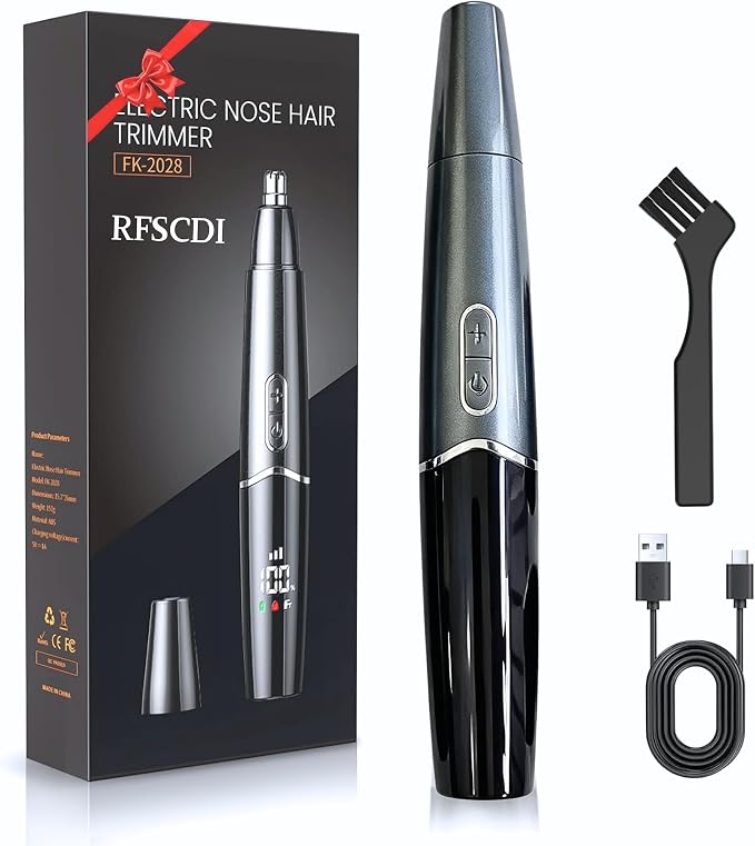 Nose Hair Trimmer for Men & Women, USB-C Rechargeable Nose & Ear Trimmer with LED Display, IPX7 Waterproof, Matte Metal Finish, Magnetic Protective Cap, Travel Ready, Space Gray