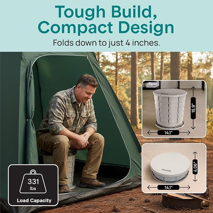 SereneLife Foldable Toilet Seat for Camping, Adjustable Height Portable Travel Potty with Lid, Carry Bag, Non-Slip Base, 331 lbs Capacity + 3-Pack Flushable Wipes, for Car, Hiking, Outdoor Use, Gray
