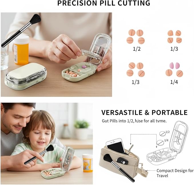 Portable Pill Cutter and Splitter - Easy-to-Use Cutter for 1/2, 1/4, and Tiny Pills - Compact, Durable, and Ideal for Medication Precision