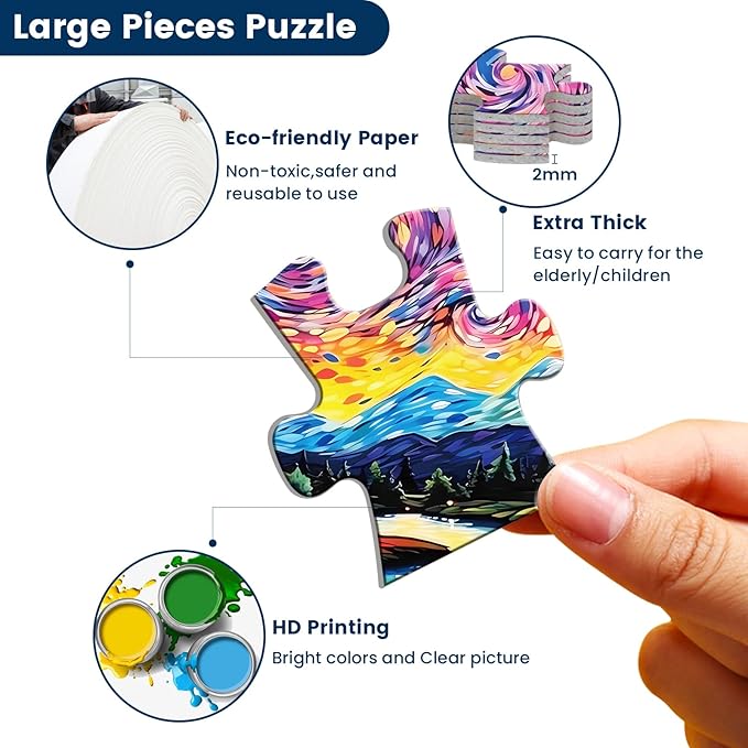3 Packs 48 Large Piece Puzzle for Seniors - Dementia Puzzles for Elderly Adults,Alzheimer’s Puzzles Memory Cognitive Games for Elderly Seniors with 3 Storage Bags