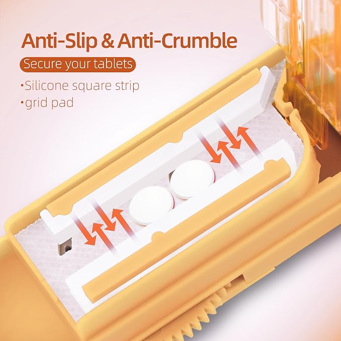 DUBSTAR Pill Cutter Splitter for Small and Tiny Pills, Multiple Pill Cutters for Small or Large Pills, Adjustable Pill Splitter with Centering Device and Blade Guard for Multi Tablets (Orange)