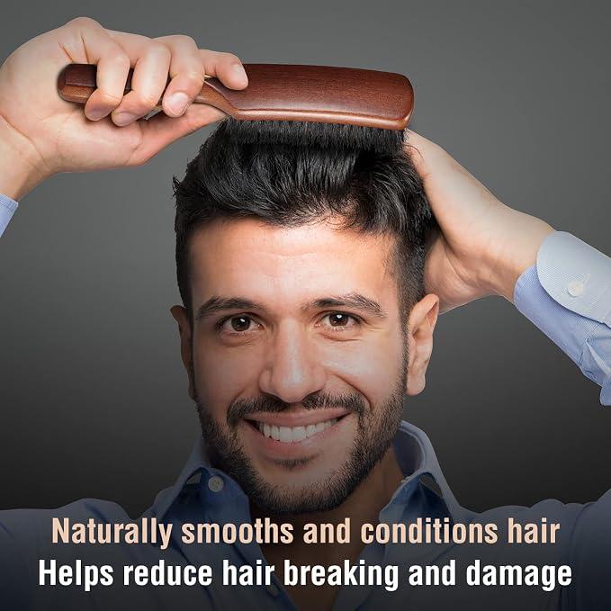Hair Brush for Men Fine Thin Wavy Hair, Boar Bristle Hair Brush for Add Shine Improve Texture Reduce Frizz, Hairbrush for Beard Straightens Softens