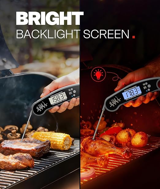 Wireless Meat Thermometer Digital, Smart Bluetooth Instant Read, Grey | Cooking, Grilling, BBQ, Air Fryer, Smoker, Candy, Kitchen Gadgets, BBQ Essentials